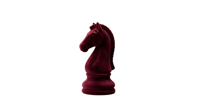 A single maroon chess knight piece standing upright on a transparent background, showcasing its detailed horse head design.