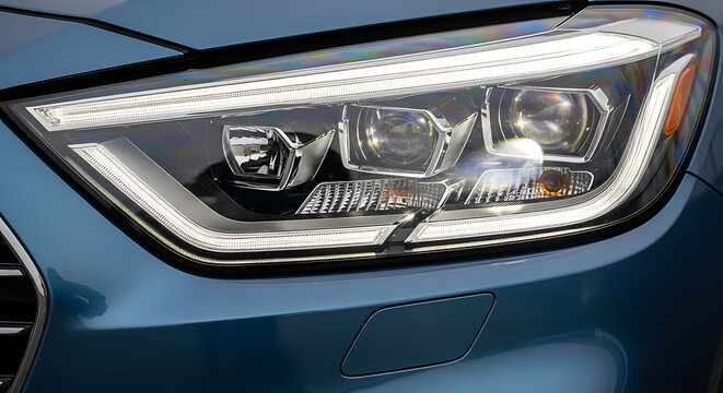 Modern LED Automotive Headlight Closeup