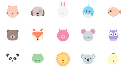 Obraz premium Cute Forest Animal Icons Flat Pastel Vector Set