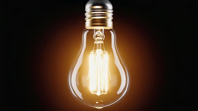 Vintage Edison Bulb Glowing Brightly Against Dark Background &ndash; Warm Light, Retro Style, Filament Detail, Industrial Aesthetic.