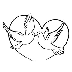 Obraz premium Minimalist composition of two flying doves inside a heart silhouette. Romantic logo representing love, peace, wedding union, and eternal fidelity