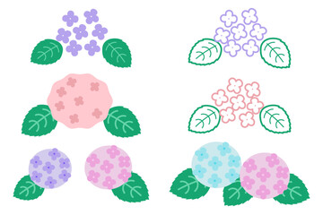 パステルカラーのアジサイ イラスト素材セット