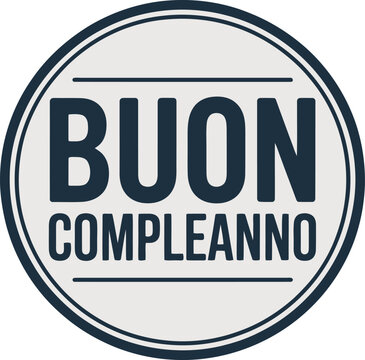 Buon compleanno round badge style birthday greeting with bold clean letters