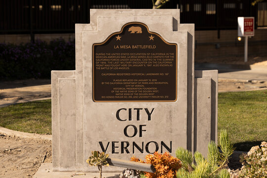 Vernon, California, USA - January 31, 2026: A monunment marks the battle site of La Mesa during the Mexican-American war.
