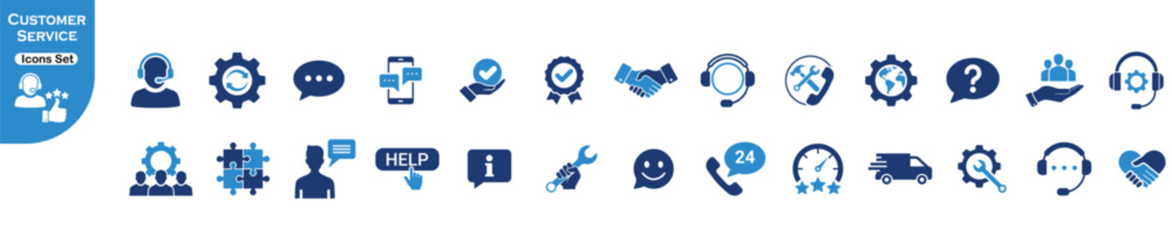 Customer service and support contact icon set for help desk communication assistance center business technical solution feedback