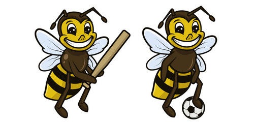 Set of cute bee mascot logo design.