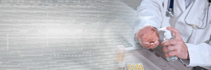 Prevention of virus and bacteria infection in medical office; panoramic banner