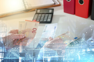 Woman accountant; multiple exposure