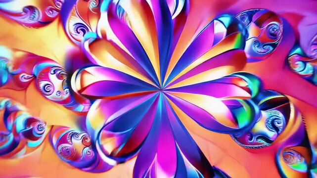 Hypnotic 3D animation of infinite fractal patterns forming a constantly blooming flower structure.