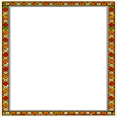 Obraz premium Colorful geometric ethnic pattern border frame on a white background.