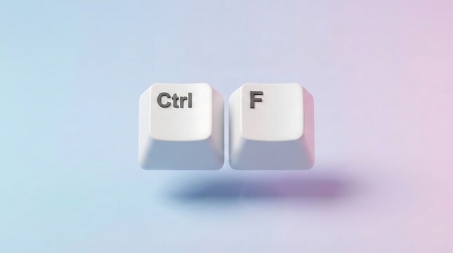 Ctrl F keyboard shortcut keys floating on a modern gradient background, representing search and find functionality in technology and computing.
