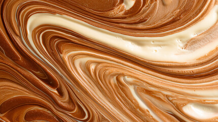 Abstract swirl of melted chocolate and cream texture.