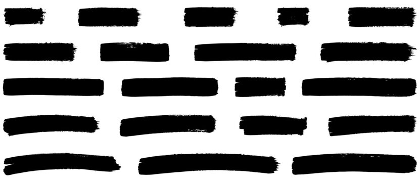 Bold ink brush stroke vector set handdrawn style heavy black solid paint swatches grunge texture highlight banner label background design elements