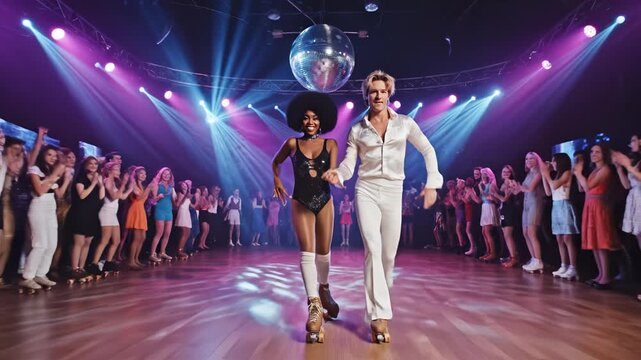 Couple dancing in disco setting