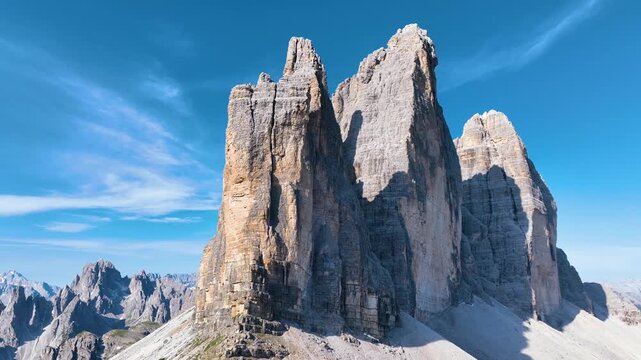 A scenic view of the Dolomites mountain range in Italy.