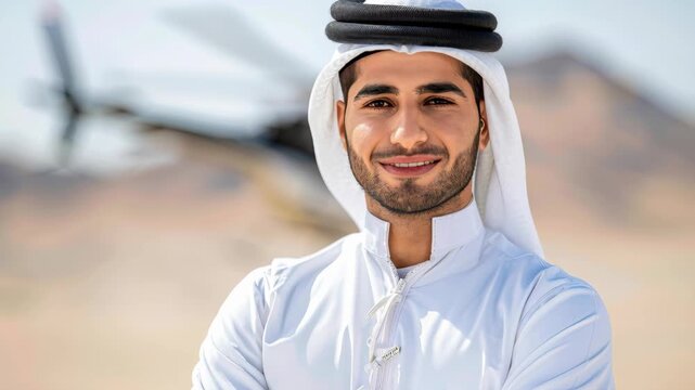 Modern Arab: A portrait of a handsome man, dressed in traditional attire, exudes a sense of modern elegance.