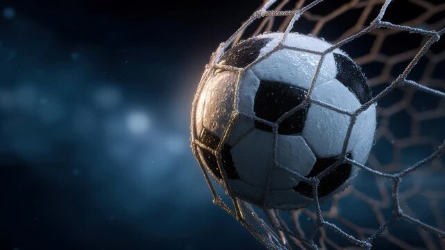 Soccer football ball kicked into goal