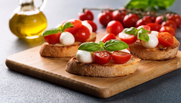 italian bruschetta with mozzarella cheese tomatoes and basil