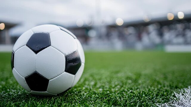 Football soccer ball on footbla play ground,