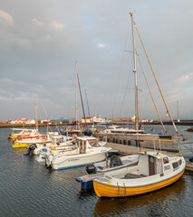 Fototapeta premium boats in the port of island of Hrisey in Iceland