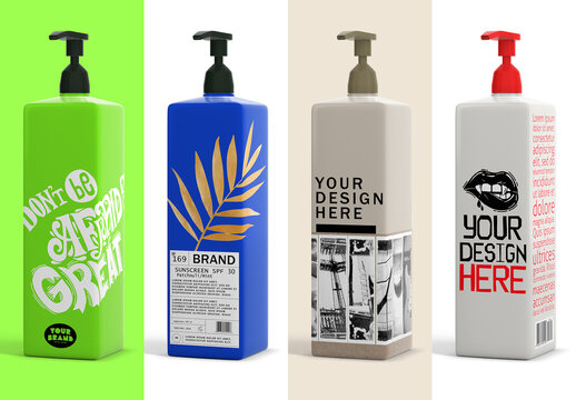 Square Pump Bottle Mockup PSD - Professional Packaging Design