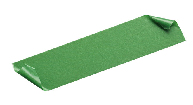 Piece of green adhesive or masking tape, parallelogram shape. Isolated on transparent background, png