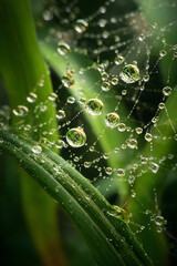 The delicate beauty of glitening dew-laden spiderwebin nature's tapestry