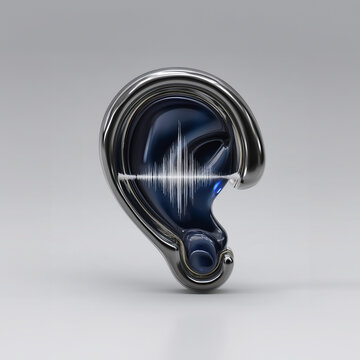 Abstract ear soundwave communication audio technology concept