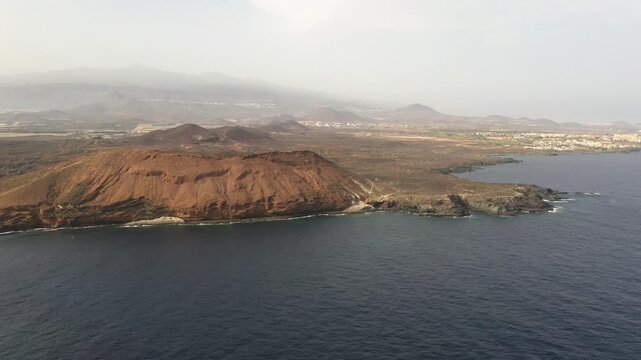 Aerial view of Monta&ntilde;a Amarilla during Kalima sandstorm, Tenerife, Spain