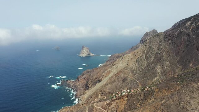Drone Aerial of Baja de la Goleta Rock Along Anaga Coastal Cliffs in Tenerife