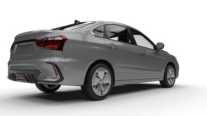 Fototapeta premium Modern elegant electric car in silver gray color - low angle side view