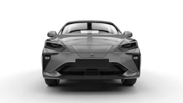 Modern elegant electric car in silver gray color - front view