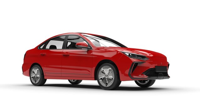 Modern elegant electric car in bright red color - beauty shot