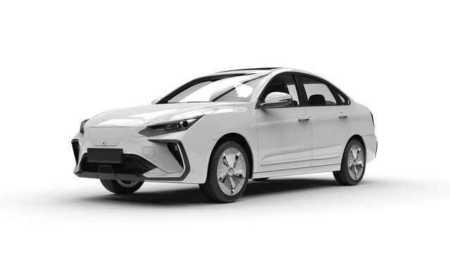 Modern elegant electric car in clean white color - studio shot