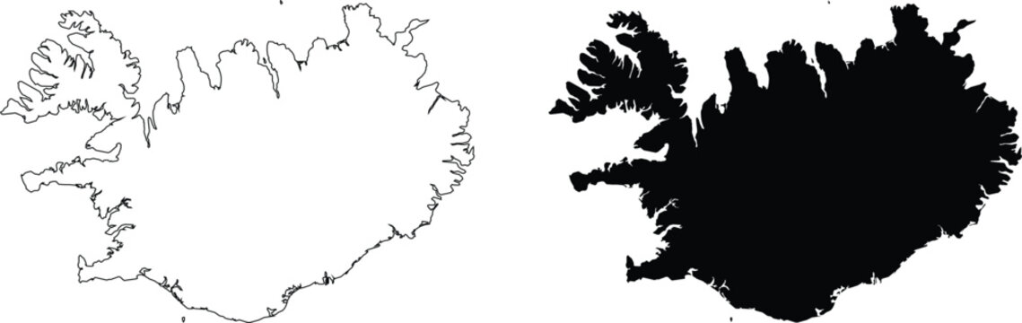 Iceland outline and silhouette maps europe