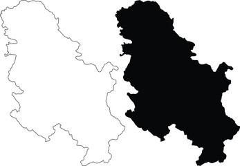 Outline and Solid Map of Serbia Country Vector Keywords: Serbia, map, outline, solid, country