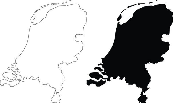 Outline and Solid Map of the Netherlands Keywords: Netherlands, map, outline, silhouette