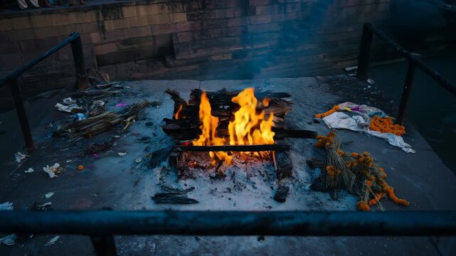 riverside cremation platform at Manikarnika Ghat, Varanasi, riverside, cremation, platform, manikarnika ghat, varanasi, india