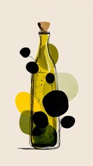Clean modern abstract bottle design with organic curves, gentle pastel colors and hand sketched lines