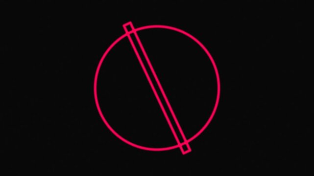 Bright Pink Circle With Diagonal Line On Black Textured Background Loop
