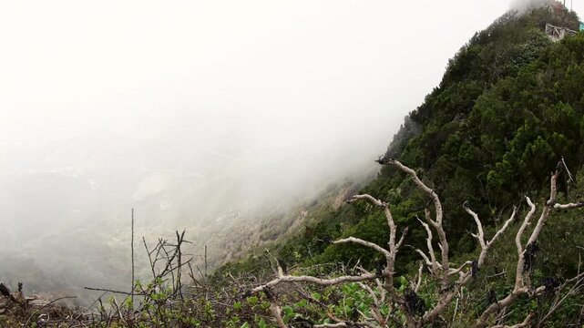 Cloud movement over tall mountains in Anaga Tenerife