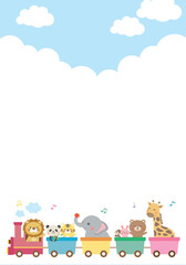 Cute animals riding a train illustration for kids