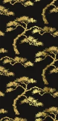 pine tree japanese chinese seamless vector pattern ink golden design  © CharlieNati