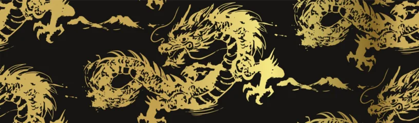 dragon japanese chinese seamless vector pattern ink golden design  © CharlieNati