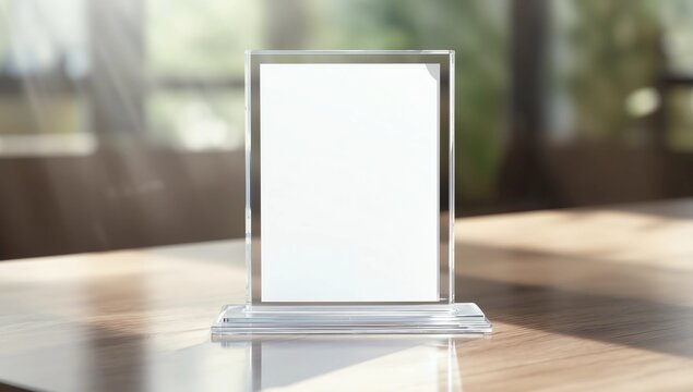 Table tent, reserved card sign empty blank on a wooden table, 3d illustration