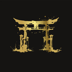 torii shinto gate japanese chinese vector ink traditional asian golden design isolated