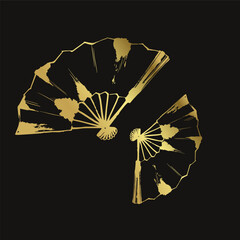 fan japanese chinese vector ink traditional asian golden design isolated