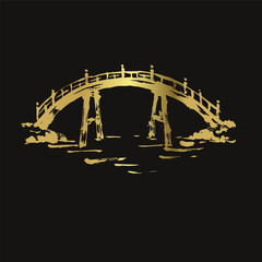 bridge japanese chinese vector ink traditional asian golden design isolated