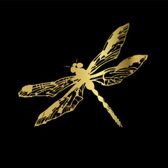 dragonfly japanese chinese vector ink traditional asian golden design isolated