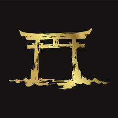 torii shinto gate japanese chinese vector ink traditional asian golden design isolated